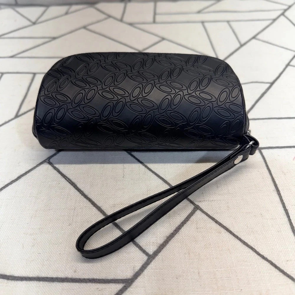 Oakley Sunglasses Case OS Black Embossed Logo Hard Shell Wristlet Zip Pouch